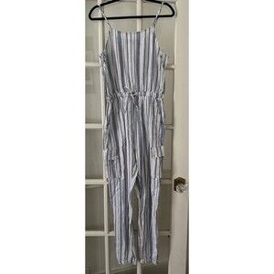 Striped Jumpsuit Cargo Pockets Women's Large NWOT